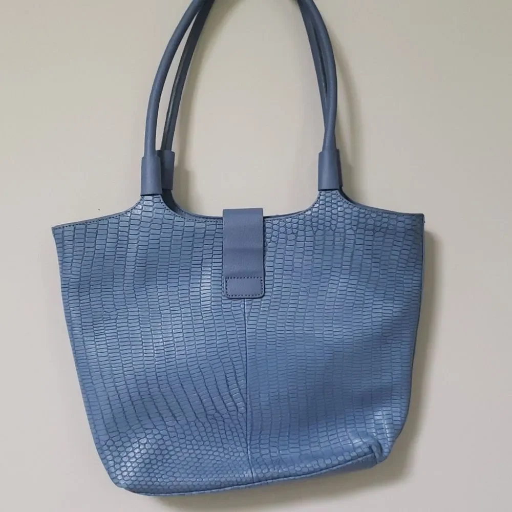 H by Halston Blue Embossed Croc Tote imperfect